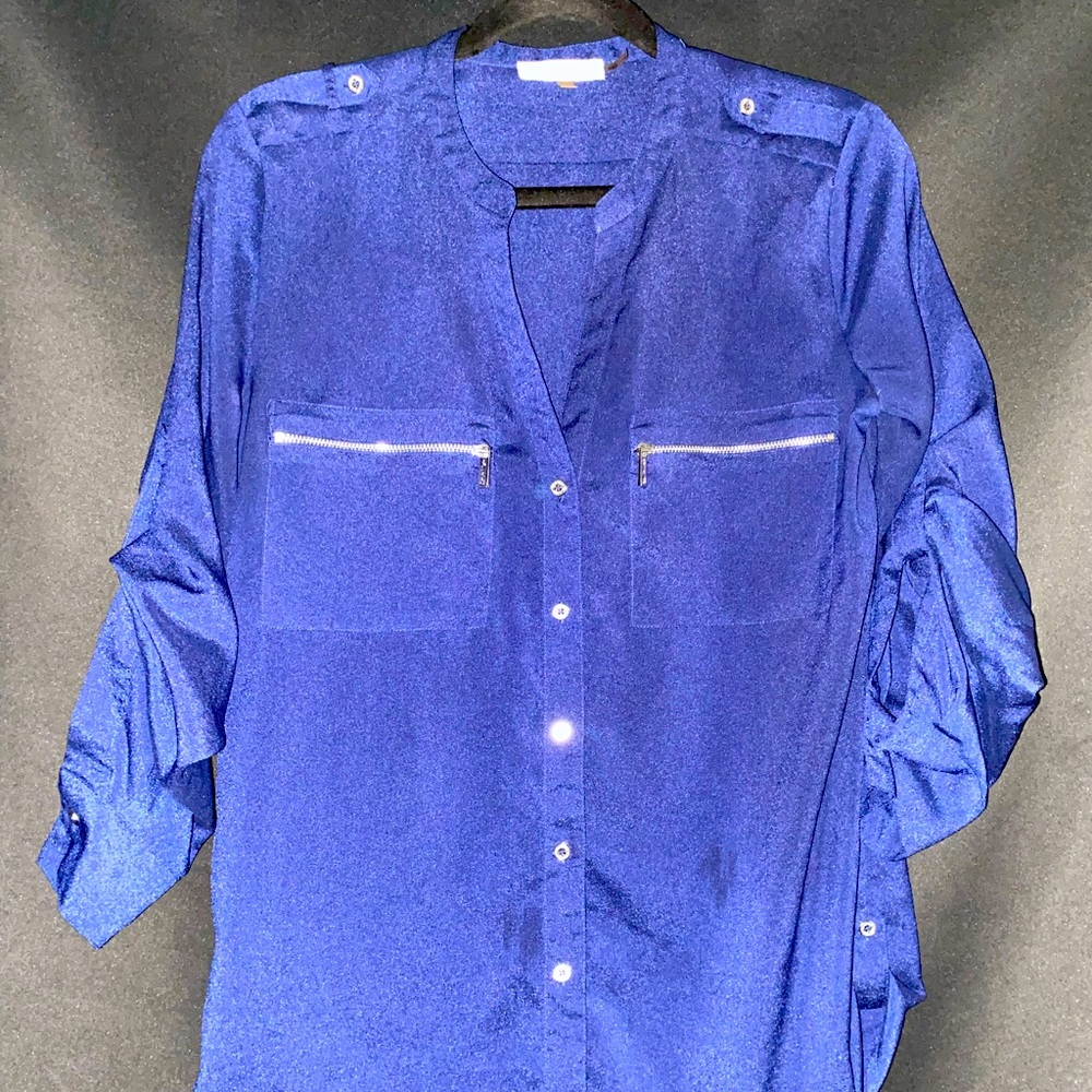 Calvin Klein Blue Polyester Button Up Blouse - image 1